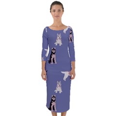 Husky Dogs With Sparkles Quarter Sleeve Midi Bodycon Dress by SychEva