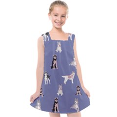 Husky Dogs With Sparkles Kids  Cross Back Dress by SychEva