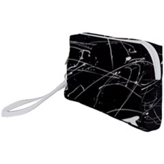 Abstract White Paint Streaks On Black Wristlet Pouch Bag (small) by VernenInk