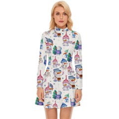 Cute Snowmen Celebrate New Year Long Sleeve Velour Longline Dress by SychEva