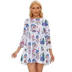 Cute Snowmen Celebrate New Year Long Sleeve Babydoll Dress by SychEva