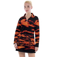 Red  Waves Abstract Series No9 Women s Long Sleeve Casual Dress by DimitriosArt