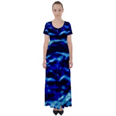 Blue Waves Abstract Series No8 High Waist Short Sleeve Maxi Dress by DimitriosArt