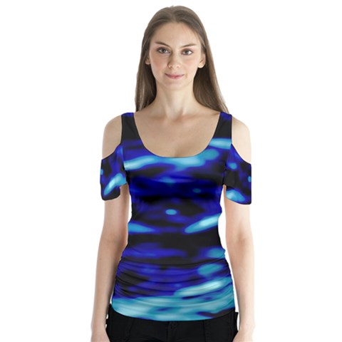 Blue Waves Abstract Series No8 Butterfly Sleeve Cutout Tee  by DimitriosArt