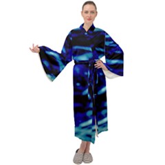 Blue Waves Abstract Series No8 Maxi Velour Kimono by DimitriosArt