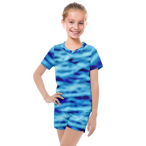 Blue Waves Abstract Series No4 Kids  Mesh Tee And Shorts Set by DimitriosArt