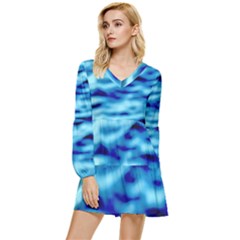 Blue Waves Abstract Series No4 Tiered Long Sleeve Mini Dress