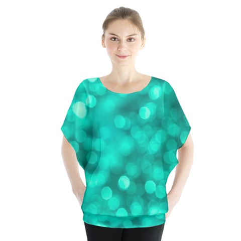 Light Reflections Abstract No9 Turquoise Batwing Chiffon Blouse by DimitriosArt