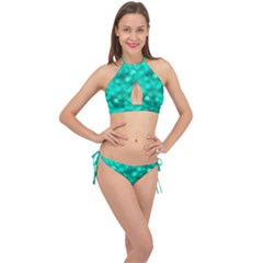 Light Reflections Abstract No9 Turquoise Cross Front Halter Bikini Set by DimitriosArt