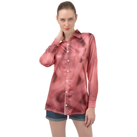 Red Flames Abstract No2 Long Sleeve Satin Shirt by DimitriosArt