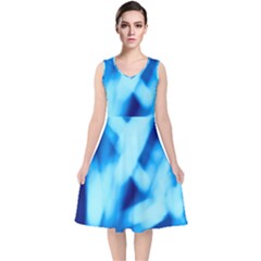 Blue Abstract 2 V-neck Midi Sleeveless Dress  by DimitriosArt