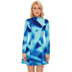 Blue Abstract 2 Long Sleeve Velour Longline Dress by DimitriosArt