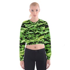 Green  Waves Abstract Series No11 Cropped Sweatshirt by DimitriosArt