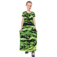 Green  Waves Abstract Series No11 Kids  Short Sleeve Maxi Dress by DimitriosArt