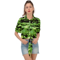 Green  Waves Abstract Series No11 Tie Front Shirt  by DimitriosArt