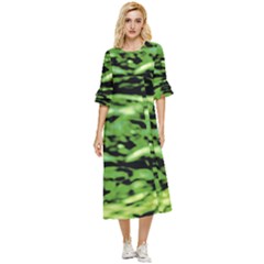 Green  Waves Abstract Series No11 Double Cuff Midi Dress by DimitriosArt