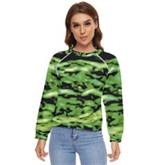 Green  Waves Abstract Series No11 Women s Long Sleeve Raglan Tee