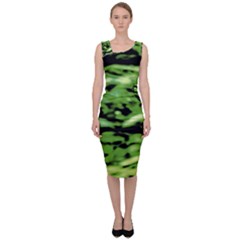 Green  Waves Abstract Series No11 Sleeveless Pencil Dress by DimitriosArt