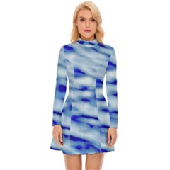 Blue Waves Abstract Series No10 Long Sleeve Velour Longline Dress by DimitriosArt