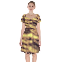 Yellow  Waves Abstract Series No10 Short Sleeve Bardot Dress by DimitriosArt