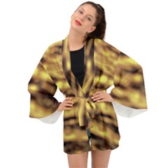 Yellow  Waves Abstract Series No10 Long Sleeve Kimono by DimitriosArt