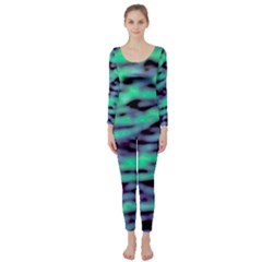 Green  Waves Abstract Series No6 Long Sleeve Catsuit by DimitriosArt