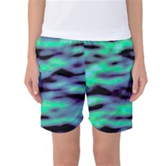 Green  Waves Abstract Series No6 Women s Basketball Shorts by DimitriosArt