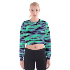 Green  Waves Abstract Series No6 Cropped Sweatshirt by DimitriosArt