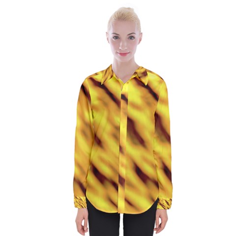 Yellow  Waves Abstract Series No8 Womens Long Sleeve Shirt by DimitriosArt