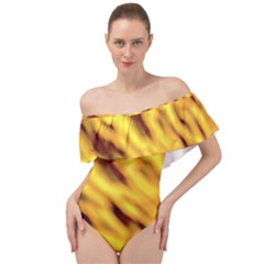 Yellow  Waves Abstract Series No8 Off Shoulder Velour Bodysuit  by DimitriosArt