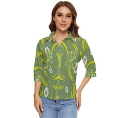 Folk Flowers Print Floral Pattern Ethnic Art Women s Quarter Sleeve Pocket Shirt