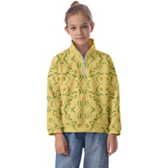 Floral Folk Damask Pattern Fantasy Flowers Floral Geometric Fantasy Kids  Half Zip Hoodie