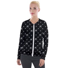 Grey And Black Alien Dancing Girls Drawing Pattern Velvet Zip Up Jacket