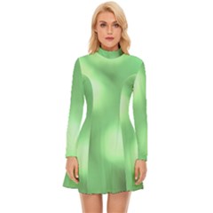 Green Vibrant Abstract No4 Long Sleeve Velour Longline Dress by DimitriosArt