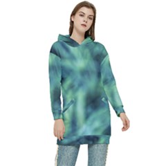 Blue Abstract Stars Women s Long Oversized Pullover Hoodie