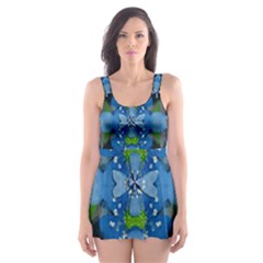 Rare Excotic Blue Flowers In The Forest Of Calm And Peace Skater Dress Swimsuit