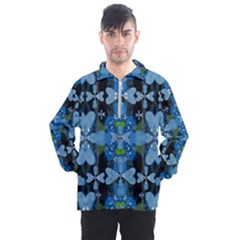 Rare Excotic Blue Flowers In The Forest Of Calm And Peace Men s Half Zip Pullover by pepitasart