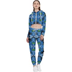 Rare Excotic Blue Flowers In The Forest Of Calm And Peace Cropped Zip Up Lounge Set by pepitasart