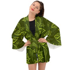 Folk Flowers Print Floral Pattern Ethnic Art Long Sleeve Kimono