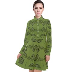 Floral Folk Damask Pattern Fantasy Flowers Floral Geometric Fantasy Long Sleeve Chiffon Shirt Dress by Eskimos