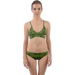 Floral Folk Damask Pattern Fantasy Flowers Floral Geometric Fantasy Wrap Around Bikini Set by Eskimos