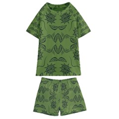 Floral Folk Damask Pattern Fantasy Flowers Floral Geometric Fantasy Kids  Swim Tee And Shorts Set by Eskimos