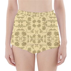 Floral Folk Damask Pattern Fantasy Flowers Floral Geometric Fantasy High-waisted Bikini Bottoms by Eskimos