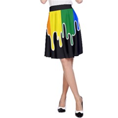 Gay Pride Flag Rainbow Drip On Black Blank Black For Designs A-line Skirt by VernenInk