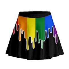 Gay Pride Flag Rainbow Drip On Black Blank Black For Designs Mini Flare Skirt by VernenInk