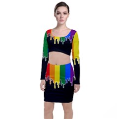 Gay Pride Flag Rainbow Drip On Black Blank Black For Designs Top And Skirt Sets by VernenInk