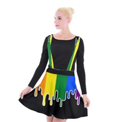 Gay Pride Flag Rainbow Drip On Black Blank Black For Designs Suspender Skater Skirt by VernenInk