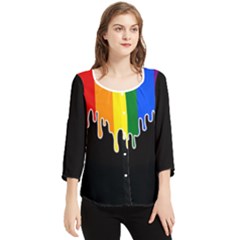 Gay Pride Flag Rainbow Drip On Black Blank Black For Designs Chiffon Quarter Sleeve Blouse by VernenInk