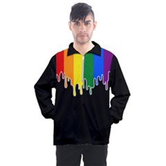 Gay Pride Flag Rainbow Drip On Black Blank Black For Designs Men s Half Zip Pullover by VernenInk