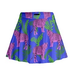 Pink Tigers On A Blue Background Mini Flare Skirt by SychEva